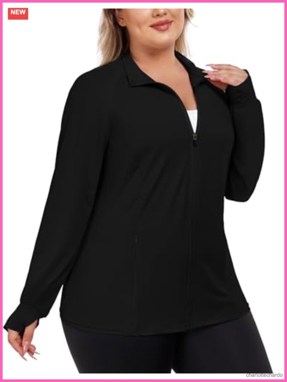 Plus Size Lightweight Athletic Jacket Zip Up UPF 50+ Sun Protection